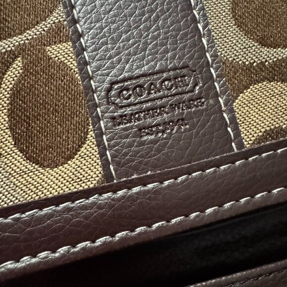Coach Signature Canvas & Leather Trifold Wallet Brown Logo Print - Picture 7 of 7